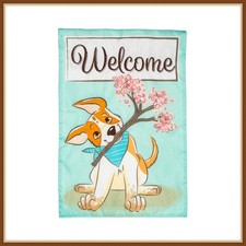 EVERGREEN GARDEN FLAG  WELCOME PUP  EMBELLISHED APPLIQUED' - BRAND NEW