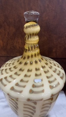 Gorgeous Waterford Evolution Art Glass Lidded Jar/Urn Footed Amber and Ocelot