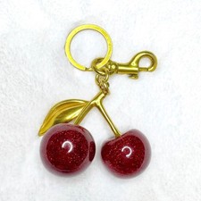 CHERRY Bag Charm Gold  Red Sparkle Purse Keychain Bag Accessory Gift NEW