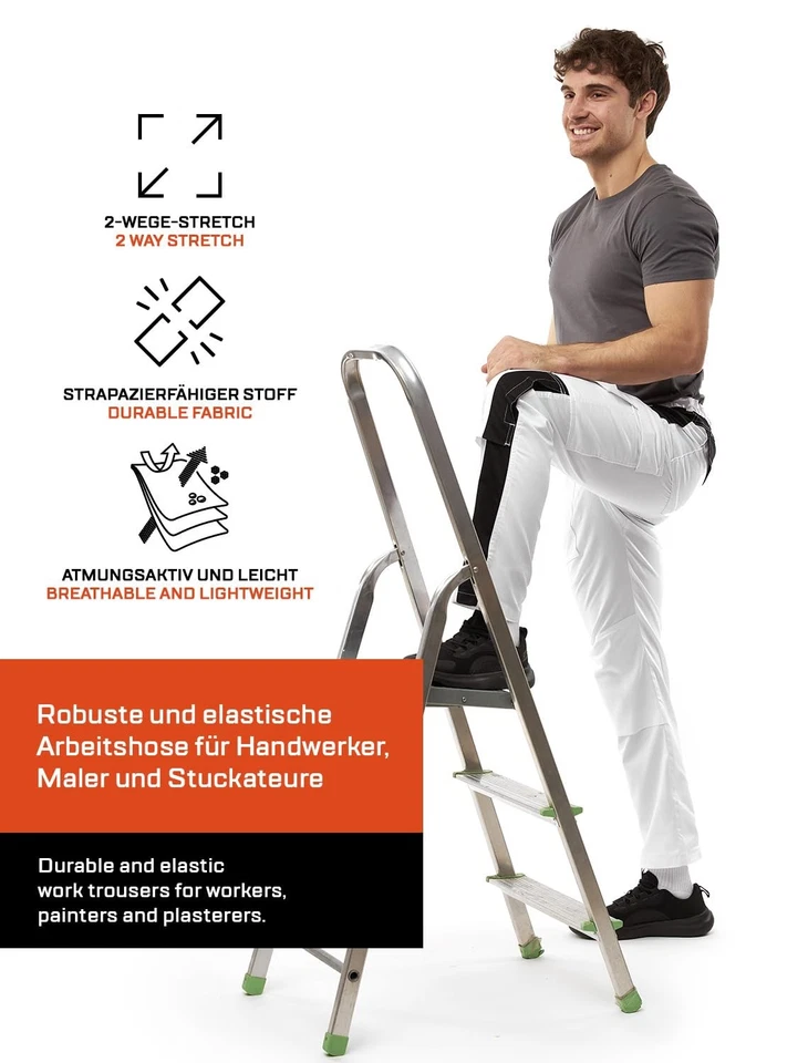 Pantalon de Travail Homme Peintre Stretch Plaquiste Blanc avec Poches pour Ge... - Photo 3/4