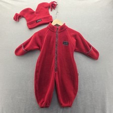 Vintage London Fog Red Fleece Baby Bunting Snowsuit Matching Jester Hat 24 Month