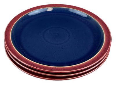 Denby Harlequin Dinner Plate Blue Red England - Set of 3