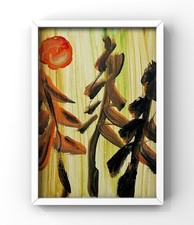 Pintura de paisaje de pinos atardecer naturaleza abstracta enmarcada decoración de casa de cabaña