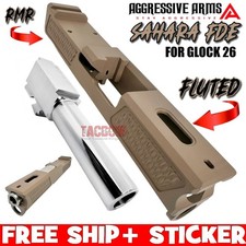 AGGRESSIVE ARMS SAHARA FDE TAN PORTED RMR SLIDE POLISHED BARREL FR GLOCK 26 GEN3