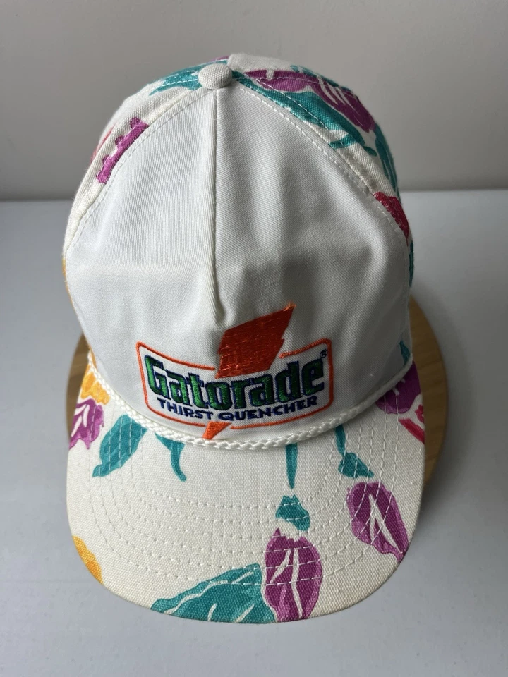 Gatorade Thirst Quencher Vintage Años 80 Floral Correa Sombrero Promo Golf Blanco EE. UU. Foto 3 de 4