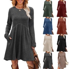 Women's Ribbed Knit Jumper Dress Long Sleeve Stretch Casual Mini Winter Dresses