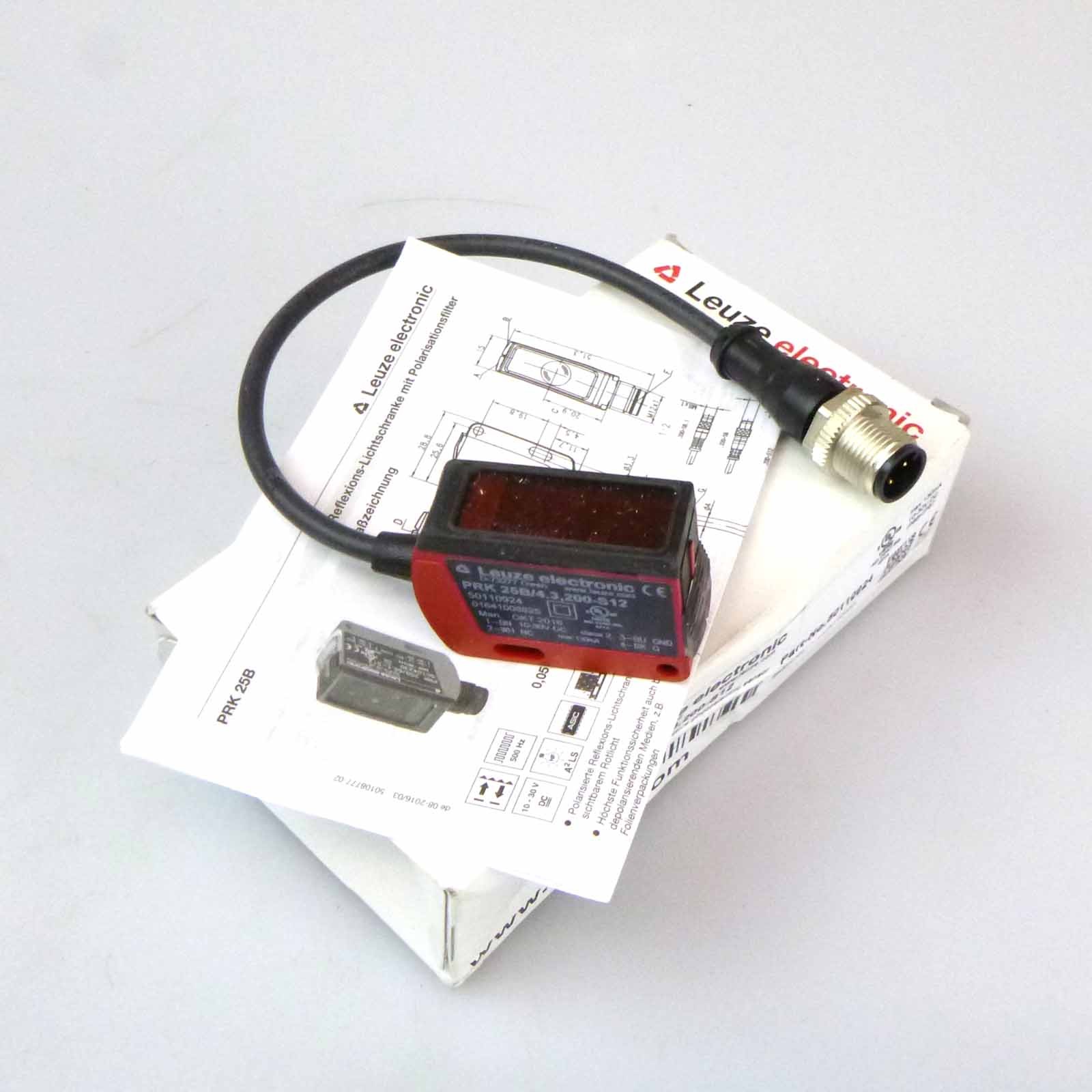 Leuze electronic retro-reflective photoelectric sensor PRK 25B/4.3,200-S12 50110924 original packaging