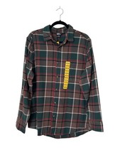Eddie Bauer Bristol Flannel Shirt Men's Size M Mocha Overland Plaid Cotton Work