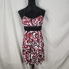 SPEECHLESS Size Large Y2K Red Black & White Abstract Tie Back Halter Sundress