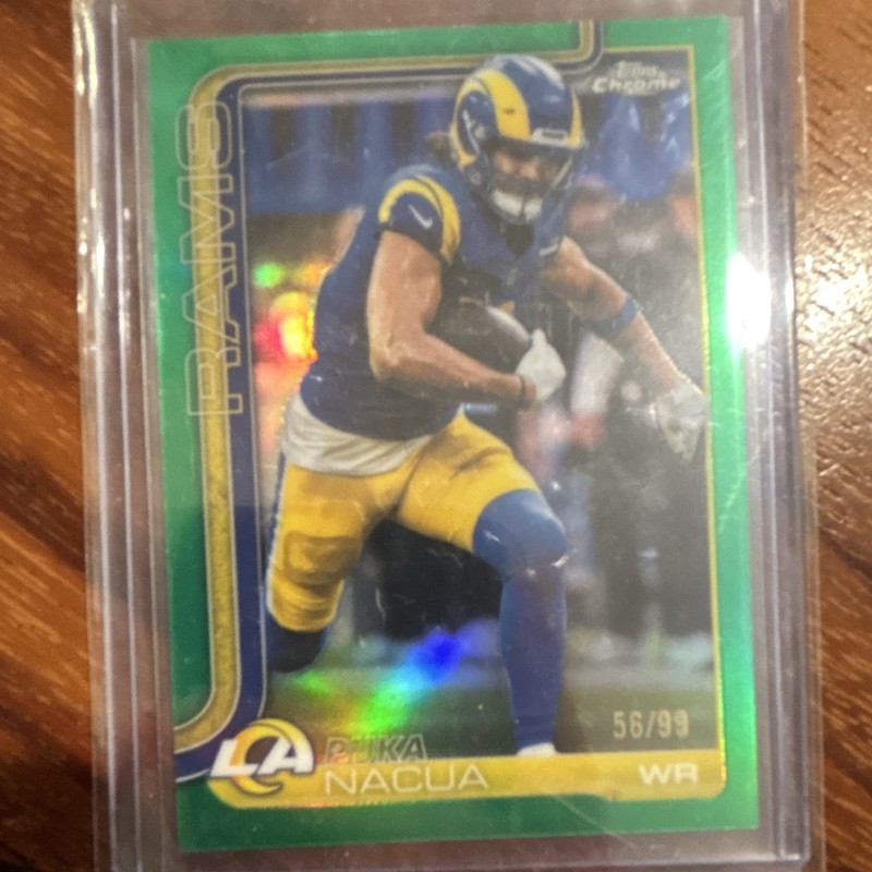 Topps 2025 Chrome Puka Nacua #166 Los Angeles Rams Green Parallel /99