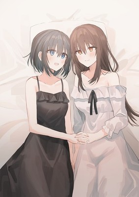 Anime girls two women original characters white dress Custom Gaming 11x17 Poster