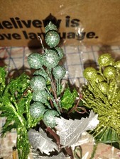 Vintage Christmas Floral Picks Lot berries pine holly lot of 7 glitter picks