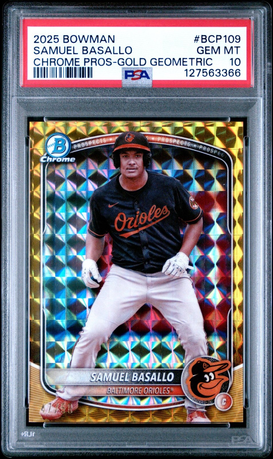 2025 BOWMAN CHROME PROSPECTS GOLD GEOMETRIC #BCP109 SAMUEL BASALLO 45/50  PSA 10