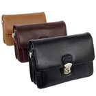 Leather Business Wristlet Men's Bag Black Brown Natural Beige Branco