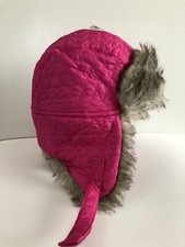 Faded Glory Girls Quited Fur Trapper Faux Fur Hat FUCHSIA, One Size Toddler New