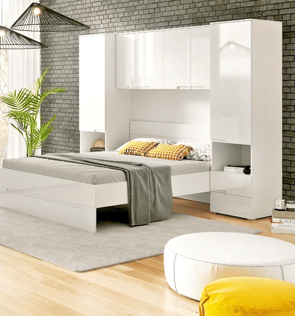 Cellini White High Gloss 6 Door Overbed Storage Unit Wardrobe Bedroom Furniture