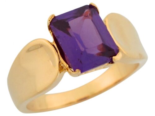 10k or 14k Yellow Gold Simulated Amethyst Thick Band Stylish Ladies Fashion Ring - Picture 1 of 1