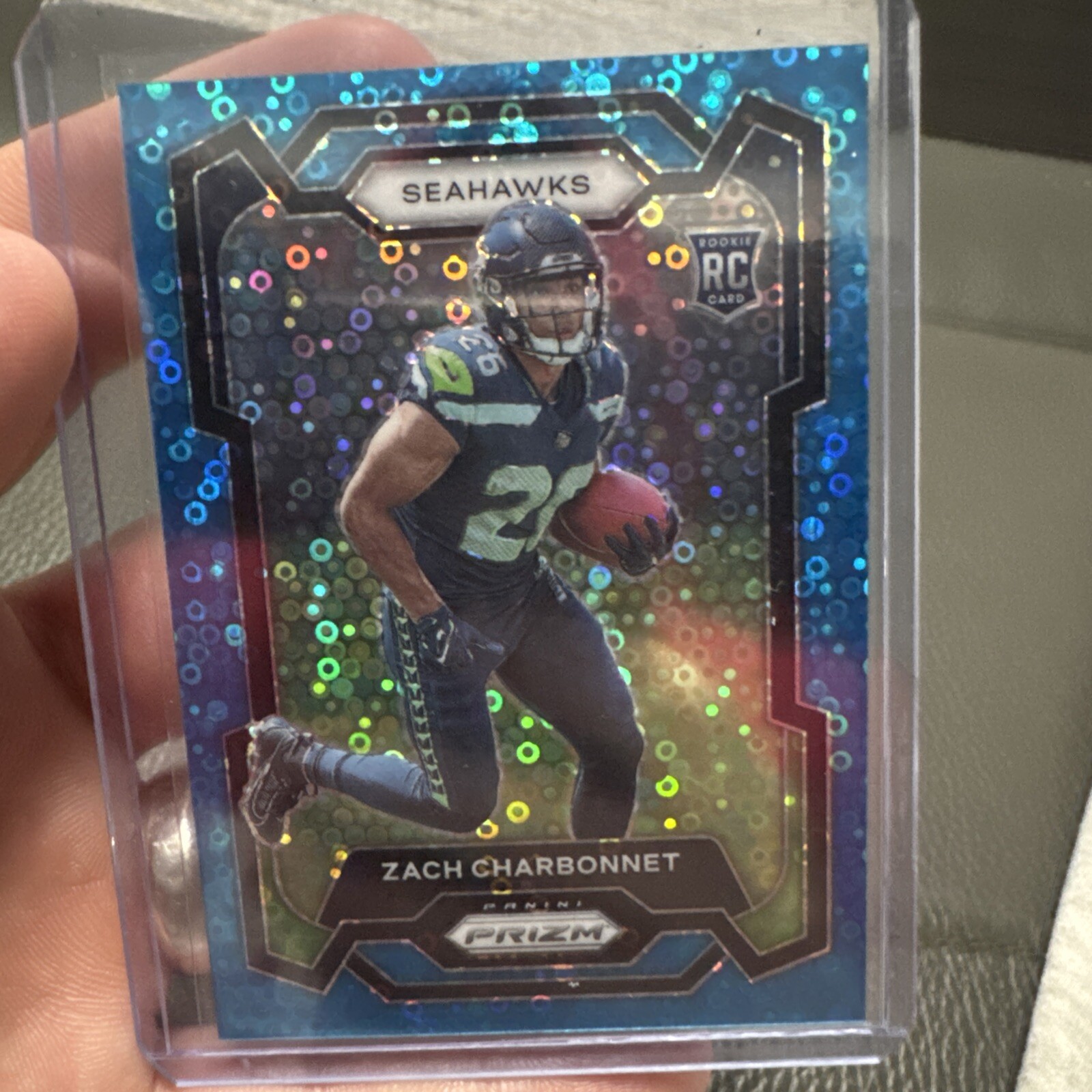 2023 Panini Prizm - Rookies Blue No Huddle Prizm #392 Zach Charbonnet /95 (RC)