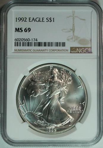 1992 American Silver Eagle NGC MS69 / No Milk Spots / Fresh White New Holder