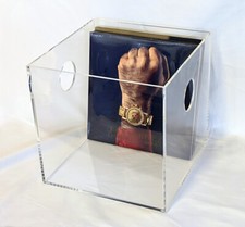 Contenitore portadischi vinili in plexiglass trasparente a cubo