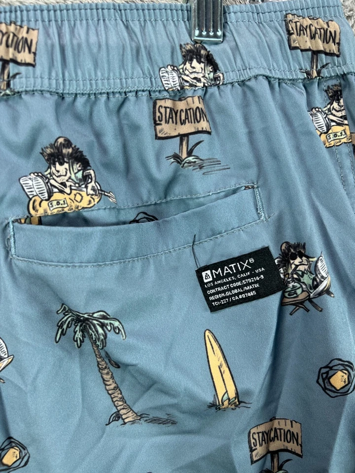 MATIX Board Shorts Mens Large Swim Surf Blue Staycation Cargo Pocket Drawstring - Image 2 of 4