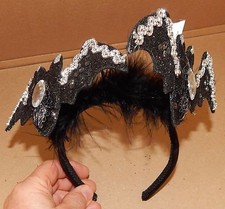 Halloween Costume Headband Bats On Springs Black Glitter  Sequines 118L