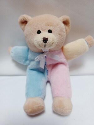 Vintage Silly Phillie Mini Plush Soft Bear Rattle Pastel Blue Pink Yellow 5.5''