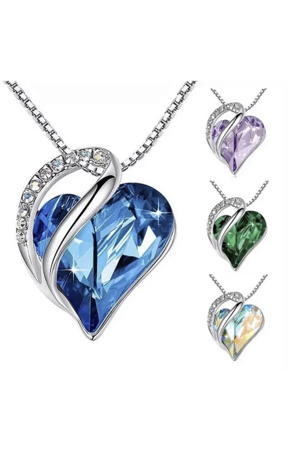 Collar de plata con corazón de piedra de nacimiento para mujer colgante de cristal de amor dama regalo de moda Foto 4 de 4