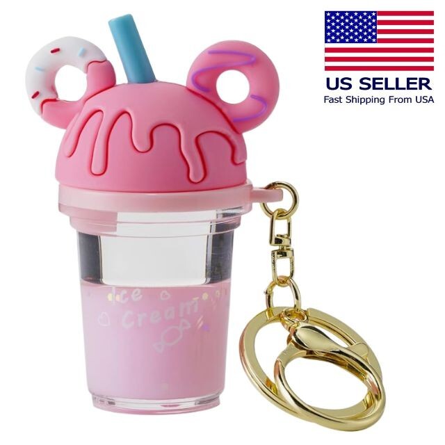 Mickey Donut Ears Milk Boba Tea Liquid Cup Keychain Disney inspired kawaii Pink