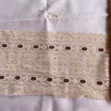 VTG 1 Yard 5   W Lace Cream Beige Brown Trim Scalloped Craft Sewing Fabric