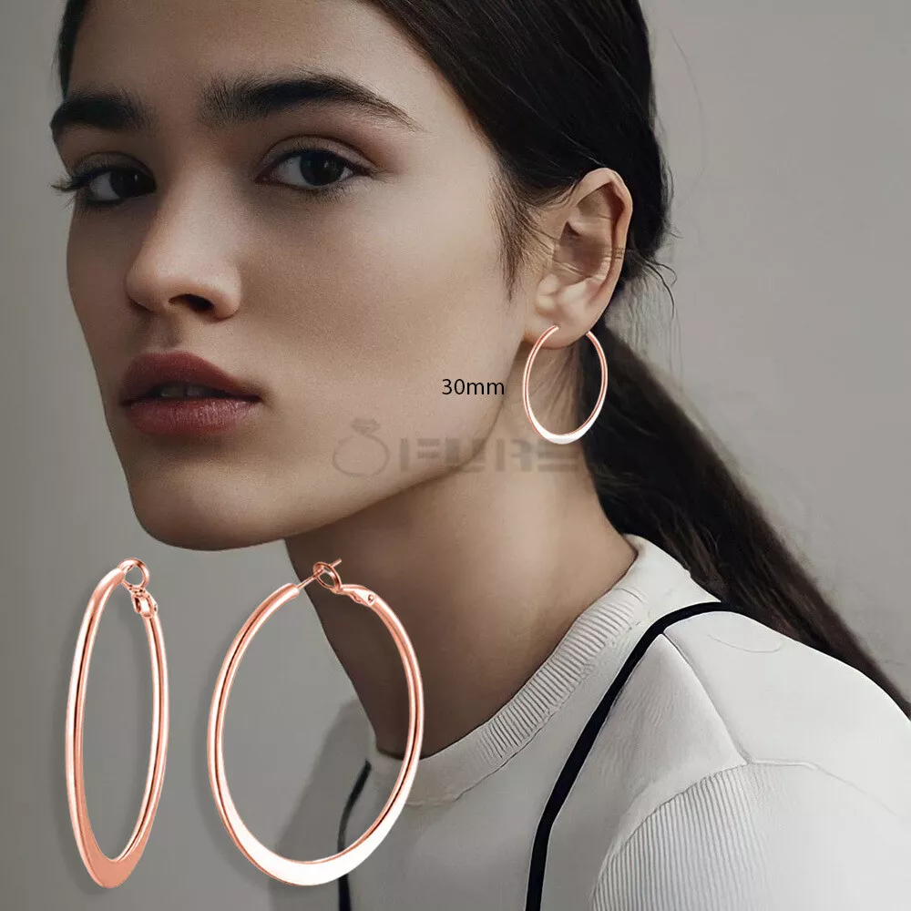 Girls 30MM Big Rose Gold Hoop Earrings Gift 18K Rose Gold Plated Stainless Steel