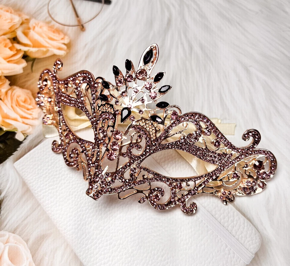 Masquerade Mask Luxury Purple Crystal, Rhinestone Eye Mask, Elegant Party Mask - Image 2 of 4