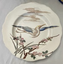 ASSIETTE  EN  FAIENCE DE LUNEVILLE  LES GRANDS OISEAUX DECORS POLYCHROMES HERON