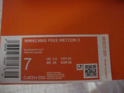 Used BOX ONLY for Nike Free Metcon 3 Women CJ6314-010 Size 7 Black & White