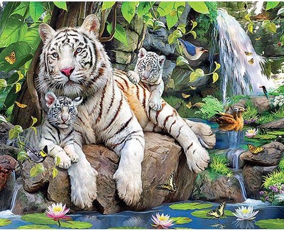 Bimkole DIY 5D Diamond Painting Zubehör Tiger Flussufer, Steinschmetterling 