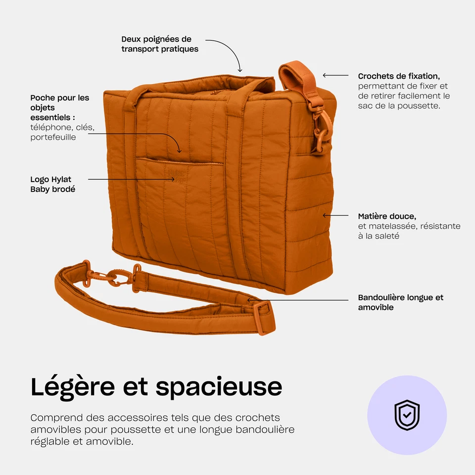 Hylat Baby Sac à langer avec matelas à langer et sac en toile - Marron - Photo 4/4