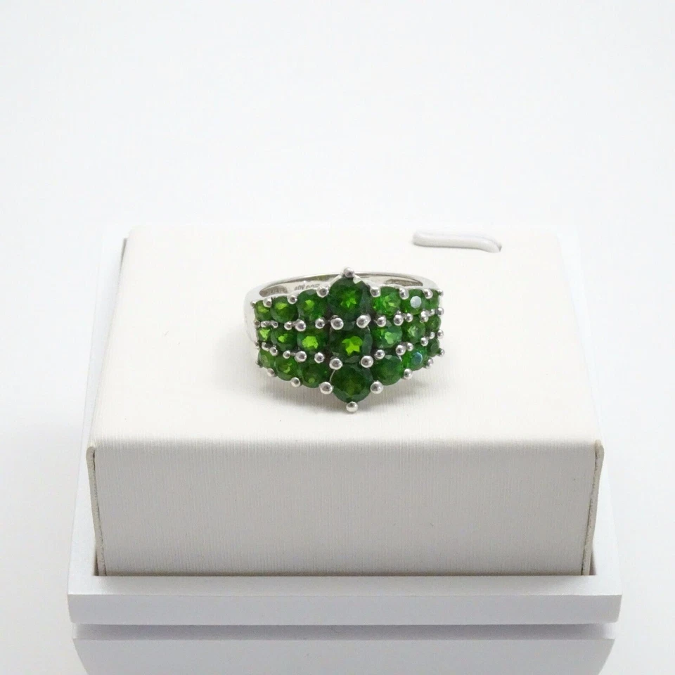 Anillo redondo de plata de ley enchapado en rodio de 2,24 quilates con diopsido cromado - 6 Foto 3 de 4