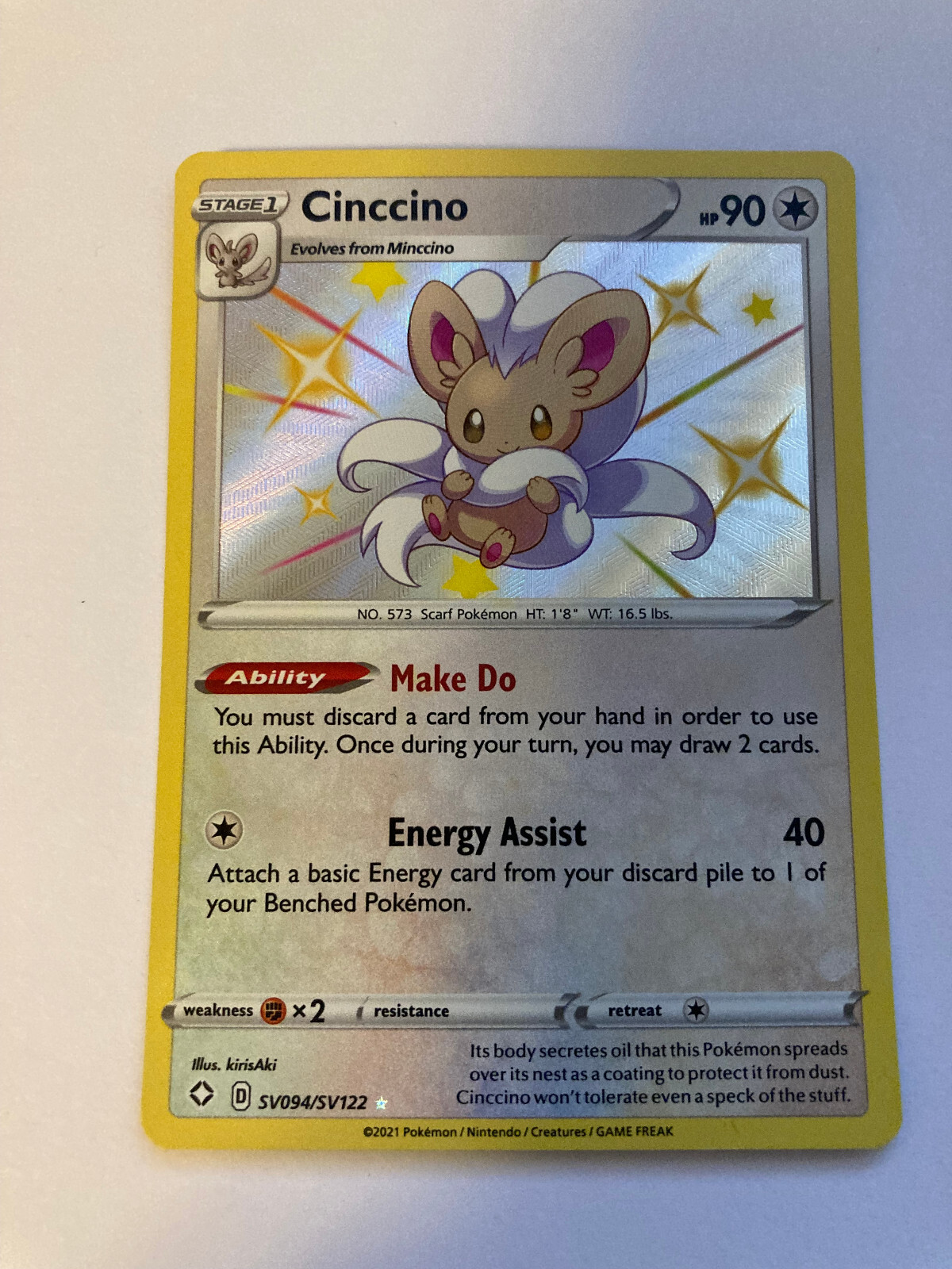 Pokémon TCG Cinccino Shining Fates SV094/SV122 Holo Shiny Holo Rare Near Mint