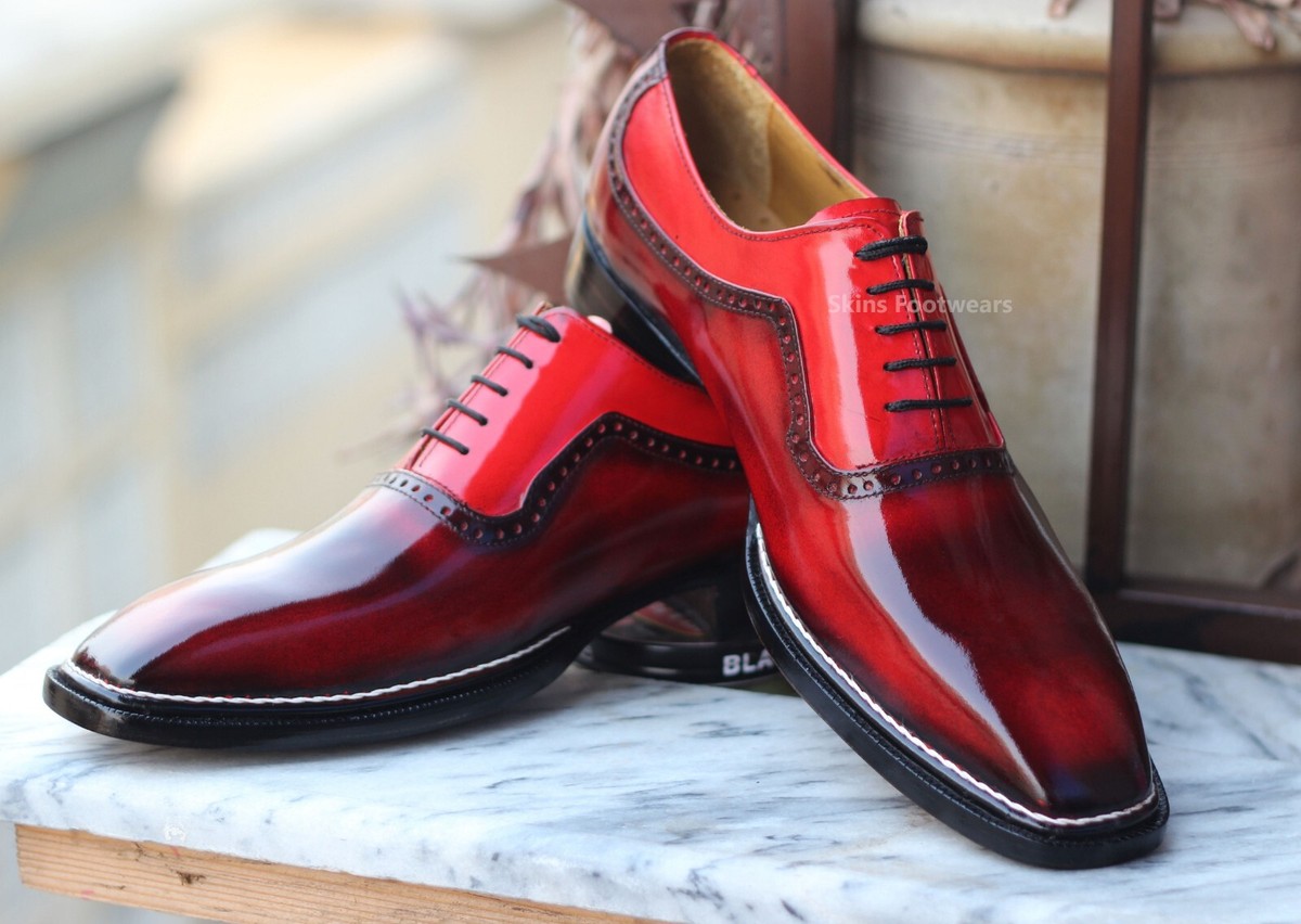 New Tailor Made Men's Pure Red Leather Oxford Lace Up Dress Formal Shoes  For Men