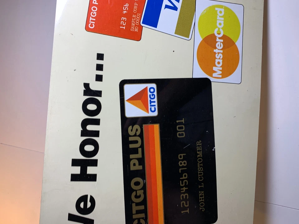 Винтажная кредитная карта CITGO Visa MasterCard двусторонняя металлическая жестяная вывеска газойль - Изображение 3 из 4