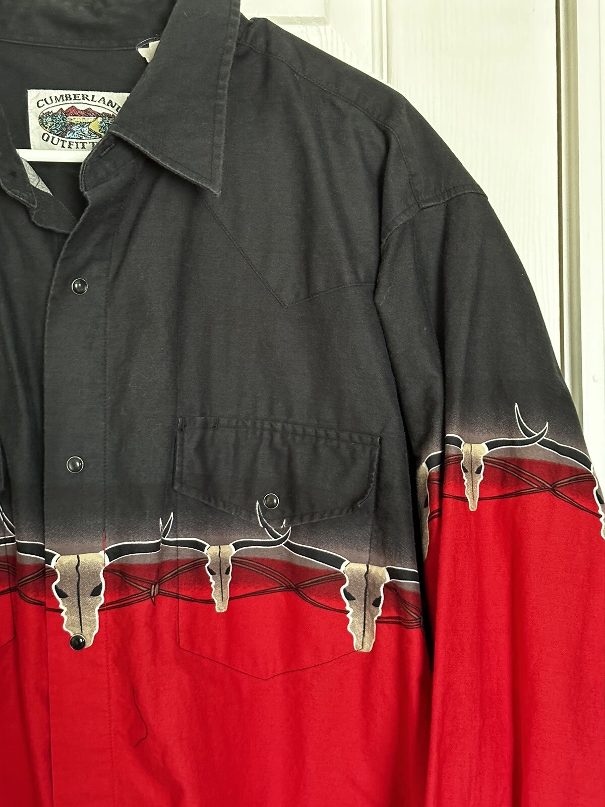 RARE 90’s Vintage Cumberland Outfitters Mens 2XL Shirt ~ Longhorn Barbed Wire.60 image 5