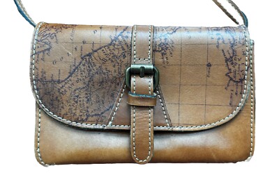 Patricia Nash Torri Crossbody Signature Map Print Leather Riot Rust Bag
