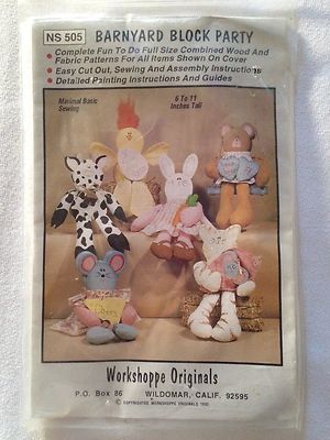 Workshoppe Originals Wood & Fabric Craft Patterns Barnyard Block Party Cow,Cat..