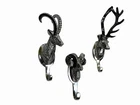 Metal Deer Ibex Aries Head Coat Hooks Set of 3 Decorative Wall Hook Figurine
