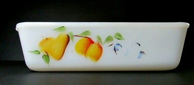 VTG Anchor Hocking Fire King 409 Fruit Pattern 1 qt Bread Casserole Dish USA