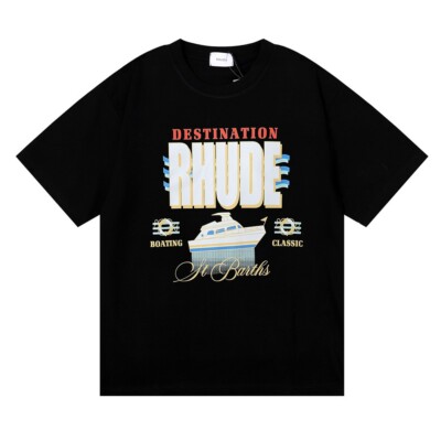RHUDE NEW Men Yacht High Quality Leisure Cotton Short Sleeve T-Shirt Polo M-2XL