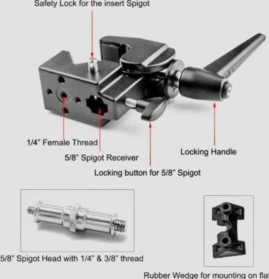 Multi-Function Super Clamp with Standard Stud for Photography Studio Video Camer