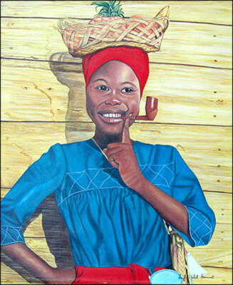 Haitian Art - Demoiselle a la Pipe by Hugh Michel Berrouet 20 x 24