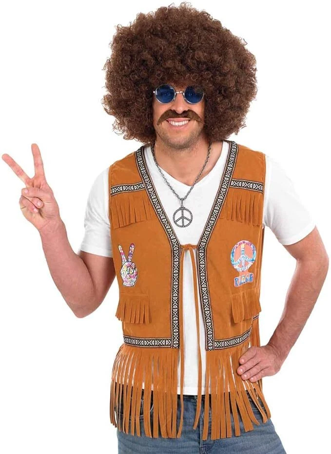 Chaleco con flecos marrón para hombre años 60 para adulto disfraz hippie M L XL Halloween Foto 2 de 4
