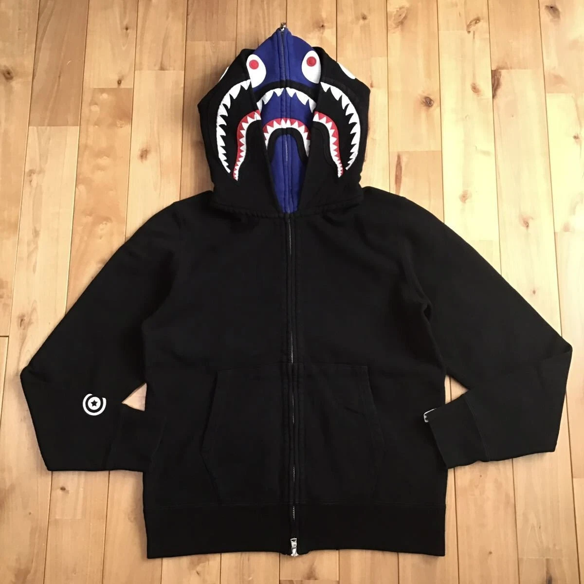 BAPE Double Shark full zip hoodie Black x Blue A Bathing Ape Size